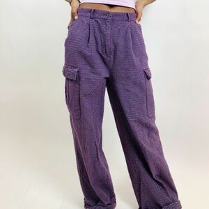 Urban Outfitters Purple Plaid Wide-Leg Cargo Pants Size 4